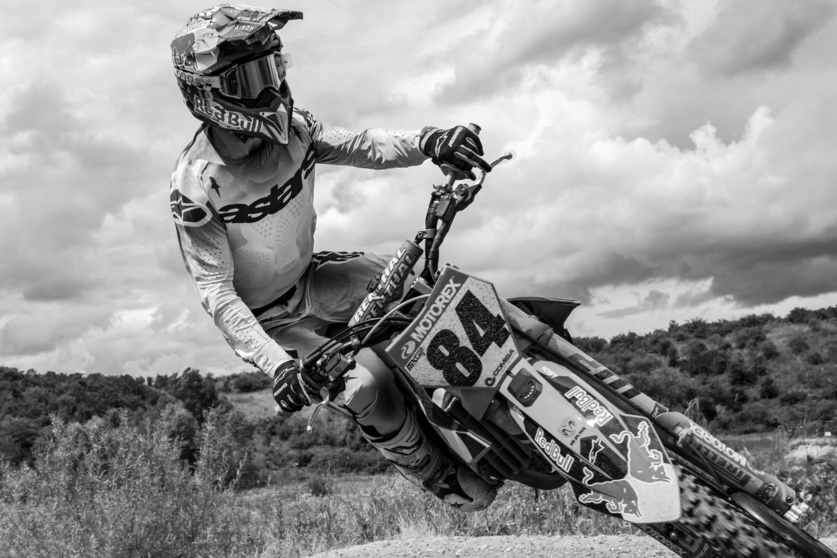 Darkened photo of motocross rider