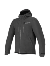 Alpinestars Domino Tech Jacket, Black Men's Urban Motorcycle Softshell with Fixed Hood and Water-Resistant Finish.