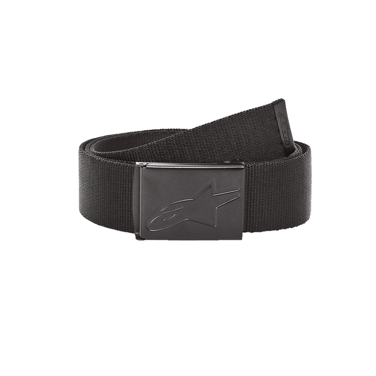 Alpinestars Ageless Web Belt, Black Woven Web Belt, Metal Clamp Buckle with Debossed Star Logo, Metal Tip with Logo, Durable Casual Sportswear Accessory