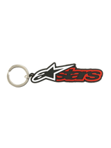 Alpinestars Blaze Key Fob, 3D rubber keychain, Black and Red, metal snap ring, everyday carry sportswear accessory