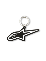Alpinestars Ageless Key Fob, sportswear keychain, black and white, 3D rubber construction with metal snap ring and Blaze logo