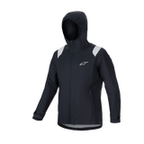 Alpinestars A-Dura Rain Jacket, MTB Rain Jacket, Black with grey shoulder panels, white Astars logo on chest, hooded waterproof design with 2.5-layer membrane, functional technical gear for off-road cycling