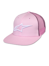 Alpinestars Corp Trucker Cap, Pink Snapback Hat with White Star Logo, Mesh Back Panels, Structured Six-Panel Design with Ventilation Eyelets