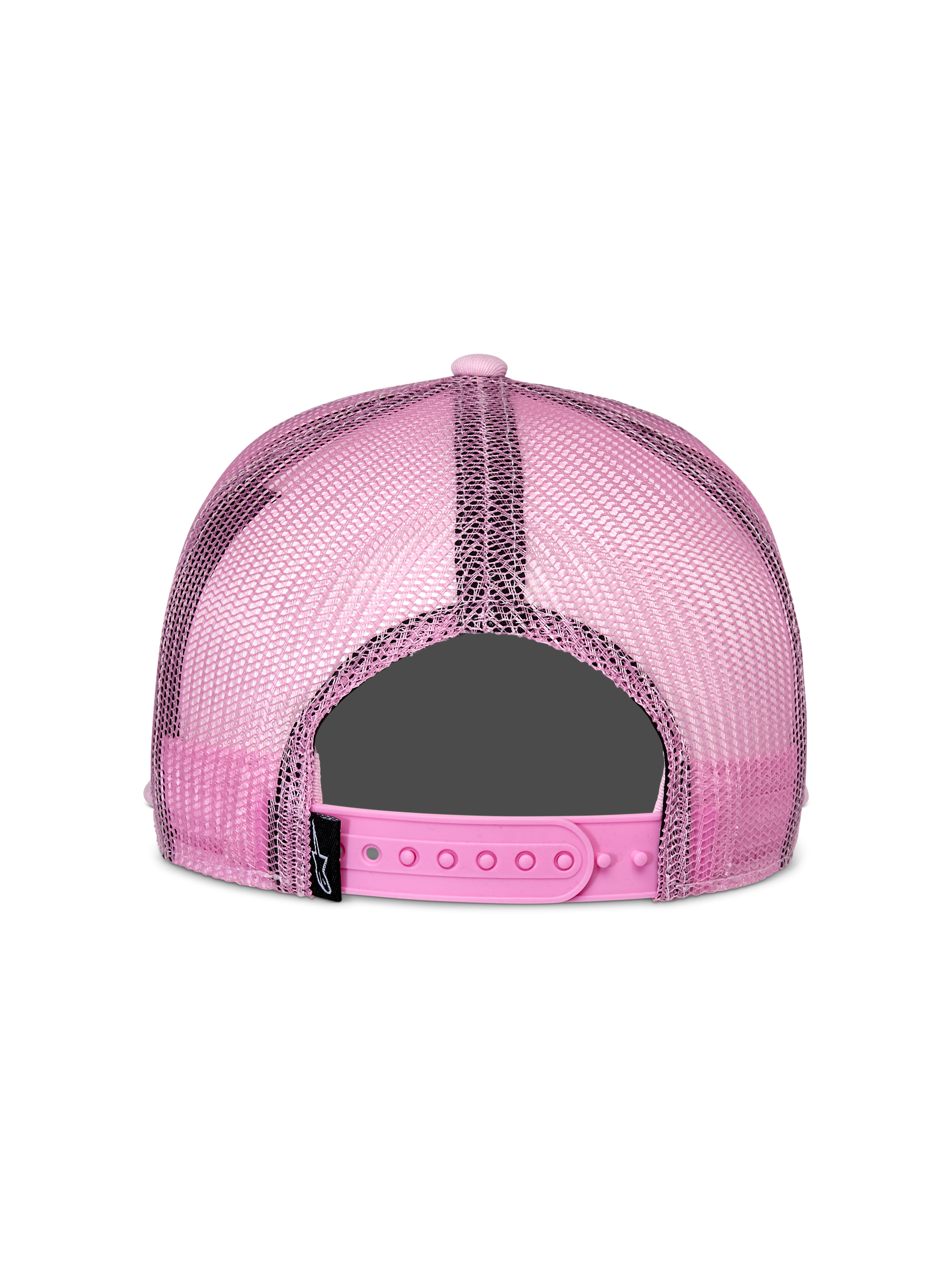 Alpinestars Corp Trucker Hat, Pink, Rear View, featuring pink mesh back panels and adjustable snapback closure, casual motorsport-inspired headwear