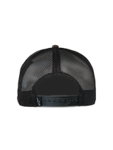Alpinestars Corp Trucker Hat, Casual Trucker Cap, Green Camo and Black, rear view featuring black mesh back panels and adjustable snapback closure, small woven logo tag, classic motorsport-inspired design