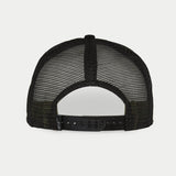 Alpinestars Corp Trucker Hat, Military Black, rear view showing black mesh back panels and adjustable snapback closure, small woven logo label, casual motorsport-inspired headwear