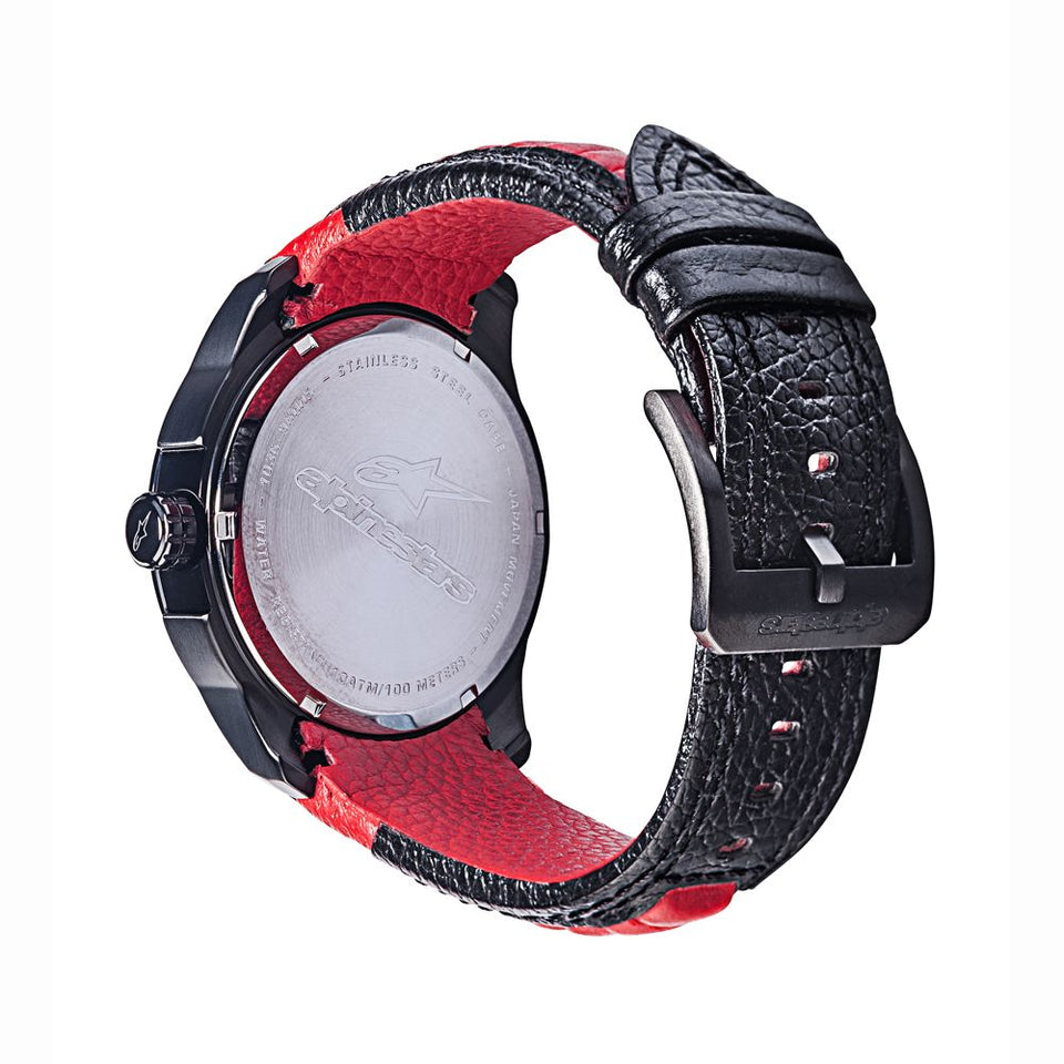 Tech Watch 3H Black Leather-Black/Red