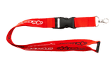 Alpinestars Core Lanyard, Red with white and black logos, black plastic breakaway clip and detachable buckle, silver metal swivel hook, durable 100% polyester neck lanyard