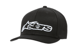 Alpinestars Blaze Flexfit Hat, Black Baseball Cap with White 3D Embroidered Logo, Curved Brim, Structured Six-Panel Crown with Ventilation Eyelets, Casual Motorsport Headwear