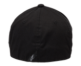 Alpinestars Blaze Flexfit Hat, Rear View, Solid Black, Small White Astar Logo on Back, Closed Back Stretch-Fit Design