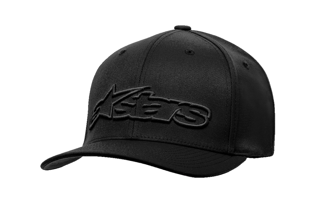 Alpinestars Blaze Flexfit Hat, Black Baseball Cap, Embossed Stars Logo, Curved Brim, Structured Six-Panel Design with Ventilation Holes