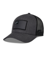 Alpinestars Flag Snapback Hat, Charcoal Heather and Black, Trucker Style Baseball Cap, Rectangular Flag Patch with Star Logo, Curved Brim and Breathable Mesh Back