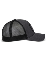 Alpinestars Flag Snapback Hat in Charcoal Heather Black, side profile view showing the curved bill, structured twill front panel with a merrow patch, and breathable polyester mesh back.