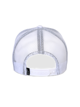 Alpinestars Flag Snapback Hat, White, back view featuring breathable white mesh panels, adjustable snapback closure, and small black logo tag, classic trucker hat design.