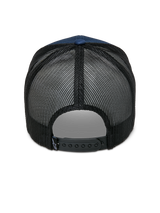 Alpinestars Cali 2.0 Hat, Navy Blue and Black, rear view showing breathable poly mesh back, adjustable black snapback closure, and small logo tag, casual trucker cap design