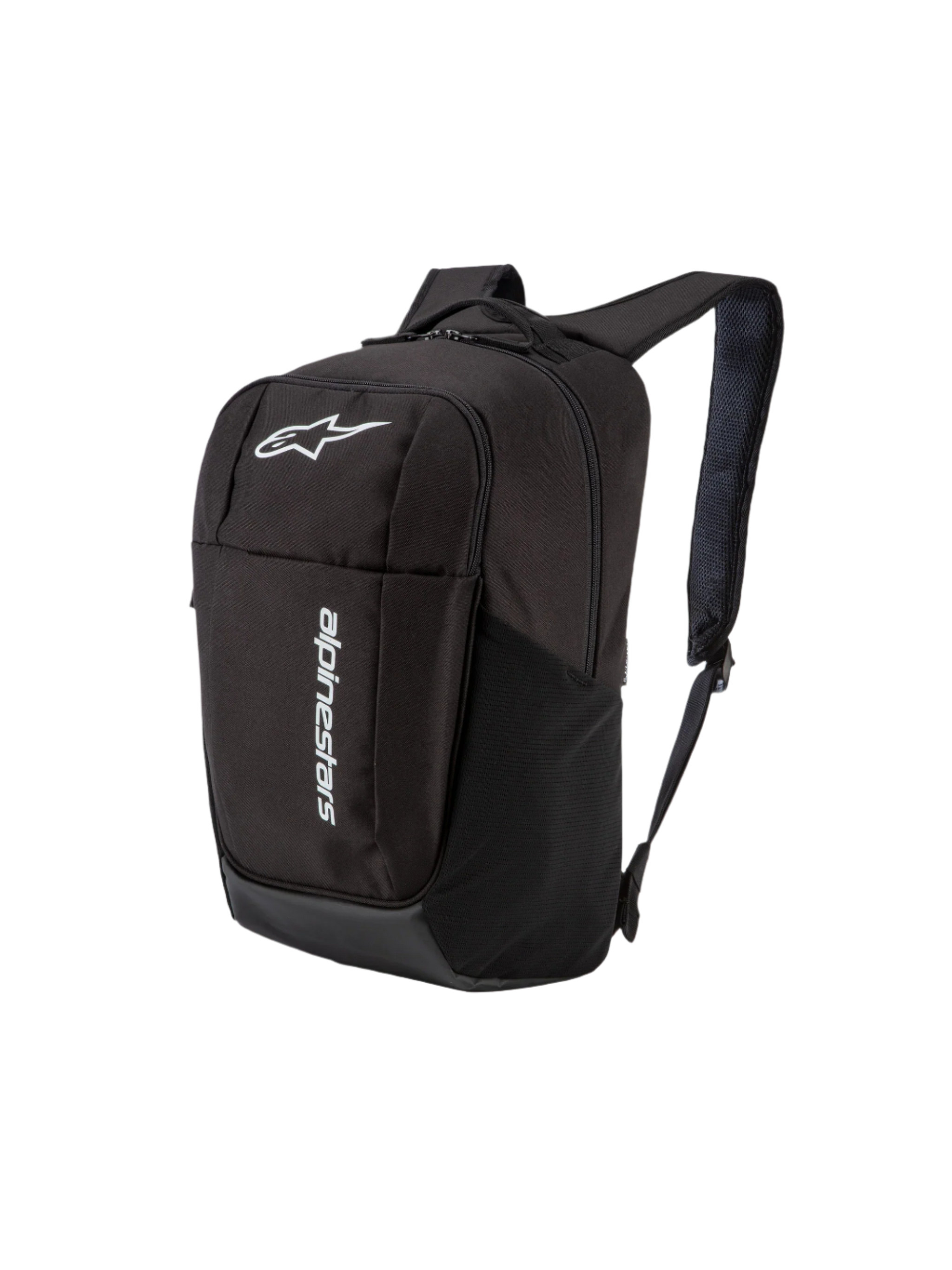 Alpinestars GFX V2 Backpack, Black sportswear bag with white branding, side mesh pockets, and durable polyester.
