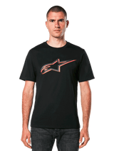 Alpinestars Ageless Shadow CSF Tee, Black Short Sleeve T-Shirt, Red and Gray Shadowed Astar Logo, Men's Casual Sportswear
