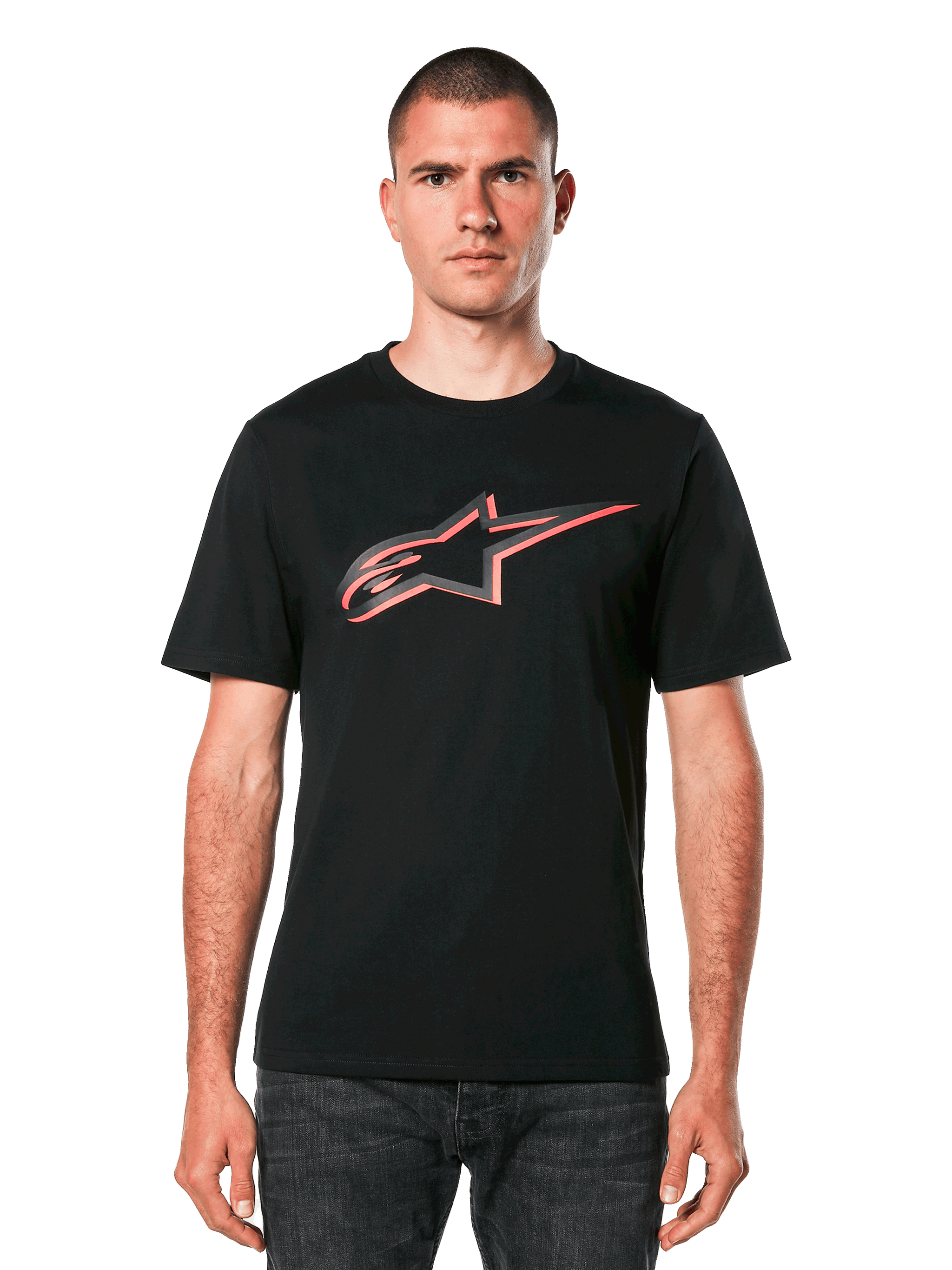 Alpinestars Ageless Shadow CSF Tee, Black Short Sleeve T-Shirt, Red and Gray Shadowed Astar Logo, Men's Casual Sportswear
