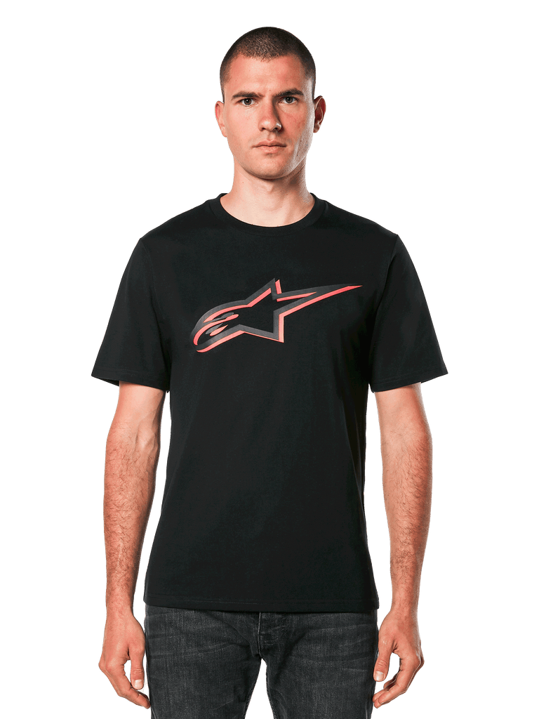 Alpinestars Ageless Shadow CSF Tee, Black Short Sleeve T-Shirt, Red and Gray Shadowed Astar Logo, Men's Casual Sportswear