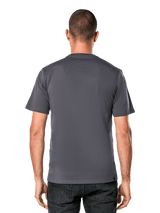 Alpinestars Ageless Shadow CSF Tee, Short Sleeve T-Shirt, Charcoal Black, back view on model, clean and casual motorsport-inspired design