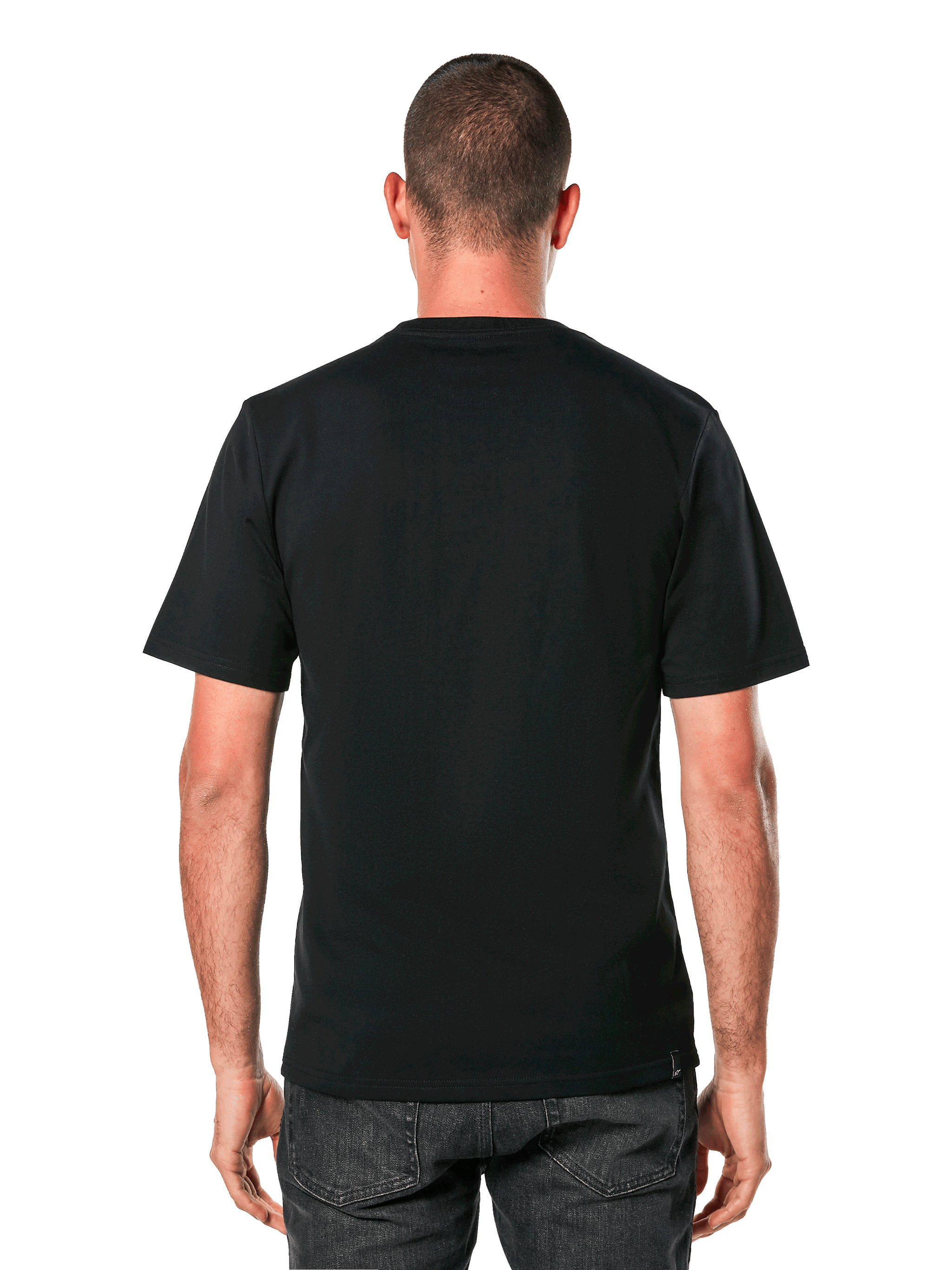 Alpinestars Always 2.0 CSF Tee, Short Sleeve T-Shirt, Black, Rear view showing plain back design, worn by model, Casual Motorsport Streetwear