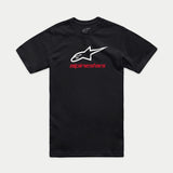 Alpinestars Always 2.0 CSF Tee, Short Sleeve T-Shirt, Black, White Star Logo with Red Alpinestars Text, Casual Motorsport Streetwear