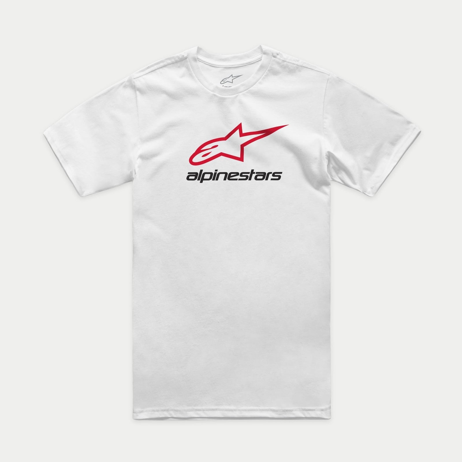 Alpinestars Always 2.0 CSF Tee, Short Sleeve T-Shirt, White, Red Star Logo and Black Alpinestars Text, Casual Motorsport Streetwear