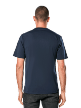 Alpinestars Blaze 2.0 CSF Tee, Short Sleeve T-Shirt, Navy, back view on model, casual motorsport-inspired streetwear