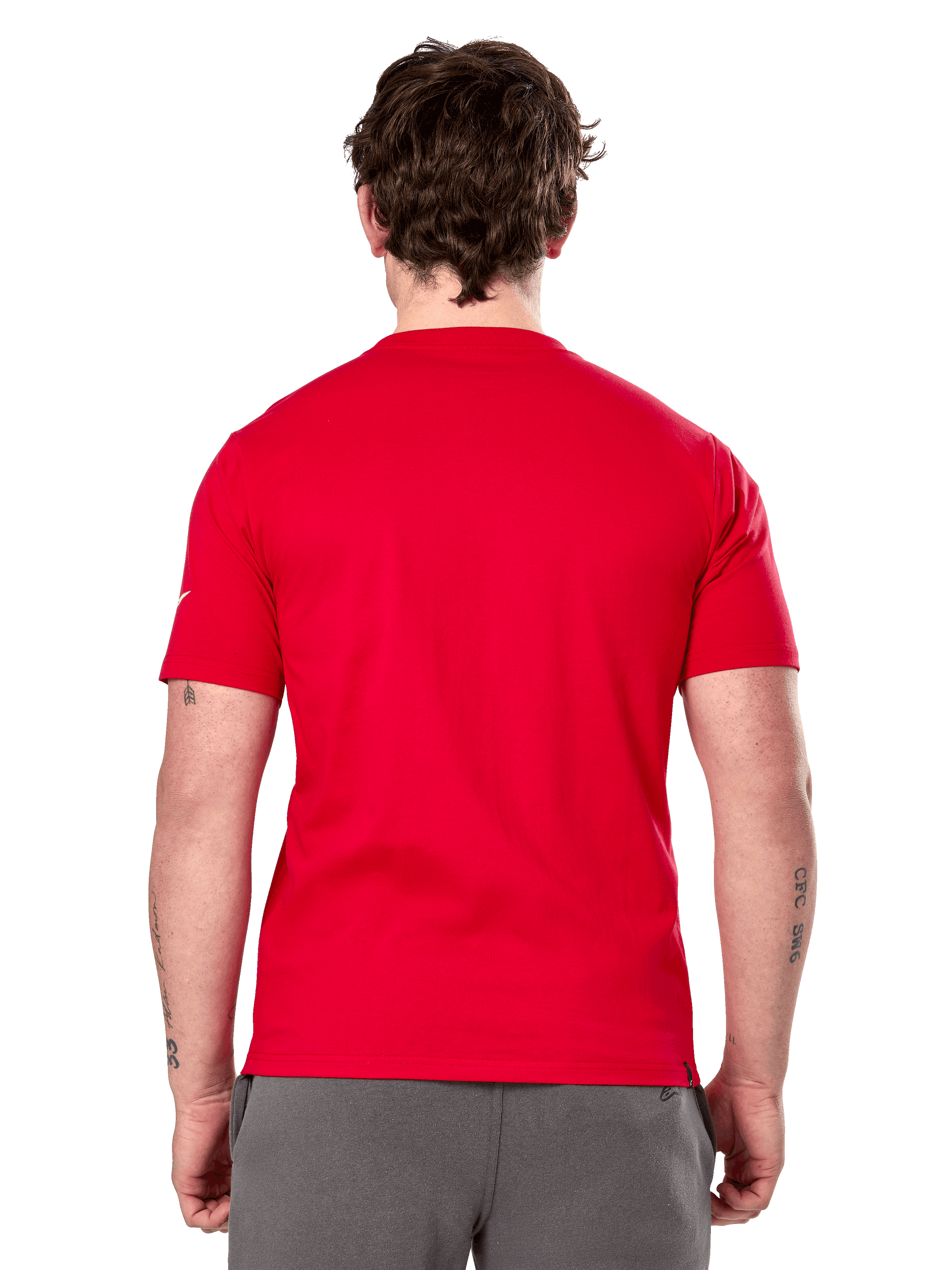 Alpinestars Linear Wordmark 2.0 CSF Tee, Short Sleeve T-Shirt, Red, back view, plain red with small white logo on sleeve, casual motorsport-inspired design