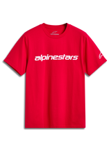 Alpinestars Linear Wordmark 2.0 CSF Tee, red short-sleeve sportswear t-shirt with a white chest logo.