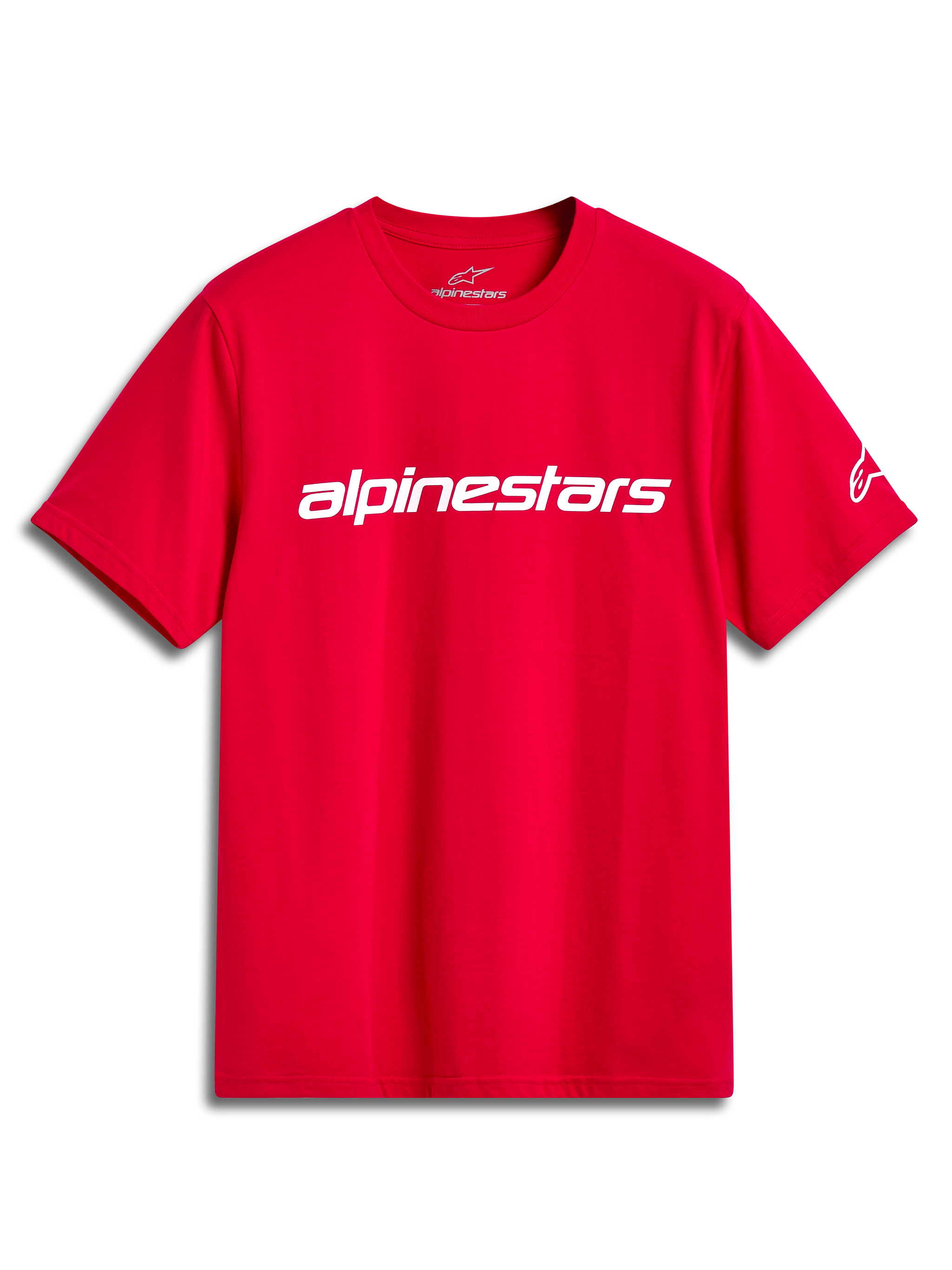 Alpinestars Linear Wordmark 2.0 CSF Tee, red short-sleeve sportswear t-shirt with a white chest logo.