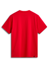 Alpinestars Linear Wordmark 2.0 CSF Tee, red short-sleeve sportswear t-shirt, back view showing internal neck print and external label