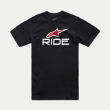 Alpinestars Ride 4.0 CSF Tee, Short Sleeve T-Shirt, Black, Red Alpinestars Logo and White RIDE Text, Casual Motorsport Streetwear