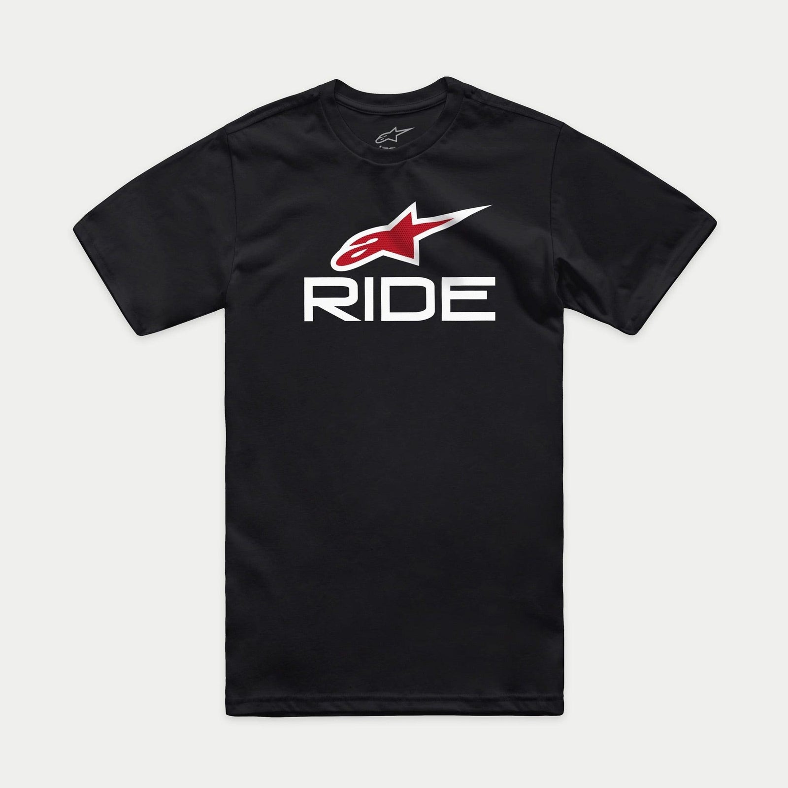 Alpinestars Ride 4.0 CSF Tee, Short Sleeve T-Shirt, Black, Red Alpinestars Logo and White RIDE Text, Casual Motorsport Streetwear