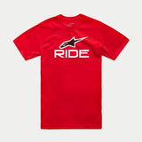 Alpinestars Ride 4.0 CSF Tee, Short Sleeve T-Shirt, Red, White RIDE Graphic with Black and White Alpinestars Star Logo, Casual Motorsport Sportswear