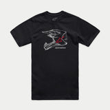 Alpinestars MX Helmet CSF Tee, Short Sleeve T-Shirt, Black, White wireframe MX helmet art with red Alpinestars logo and text, Casual Motorsport Streetwear
