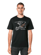 Alpinestars MX Helmet CSF Tee, Short Sleeve T-Shirt, Black, White geometric motocross helmet graphic with orange star logo, casual motorsport streetwear
