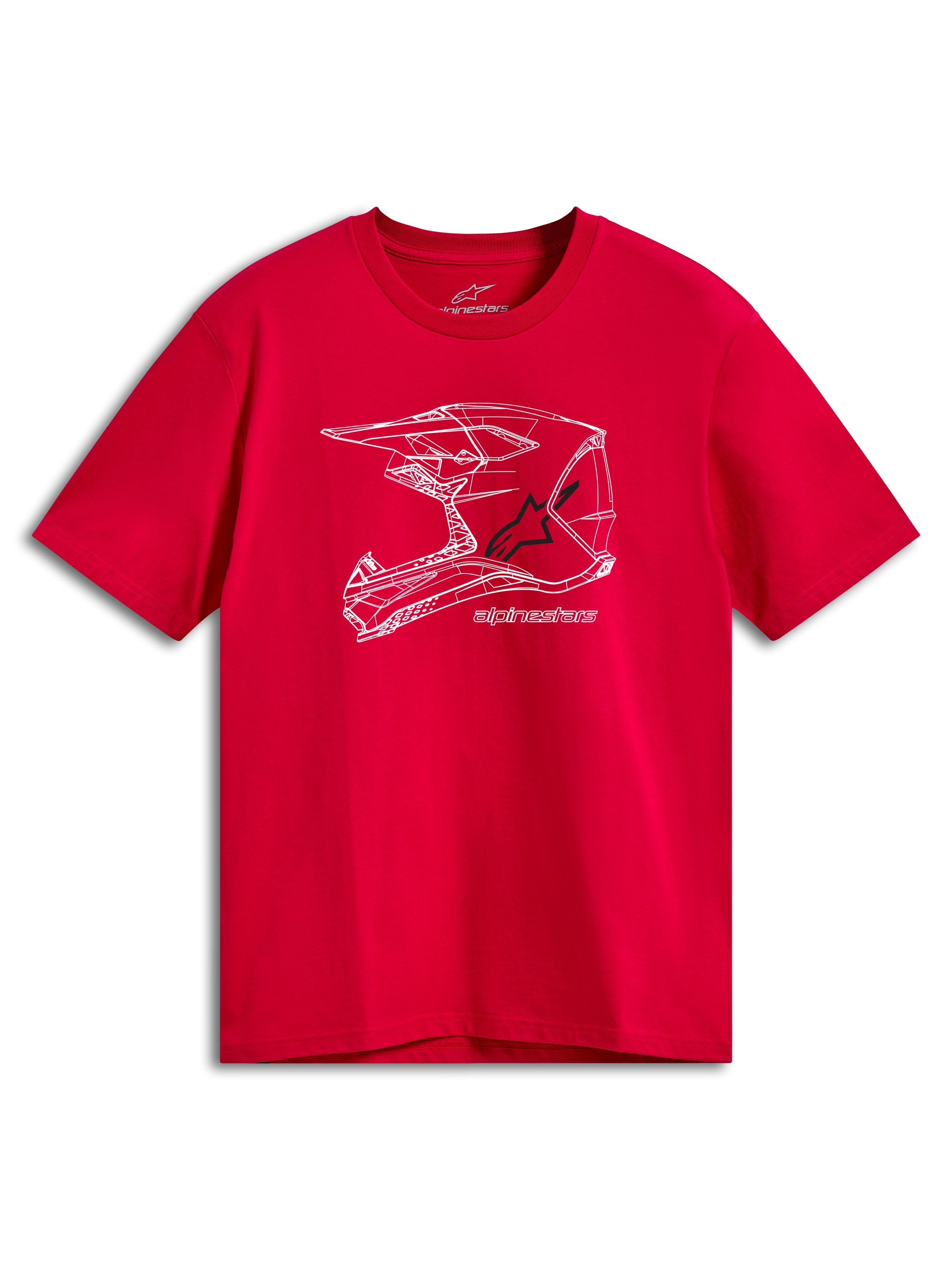 Alpinestars CSF Tee, Short Sleeve T-Shirt, Red, White MX helmet art graphic on front, Casual Motorsport Streetwear