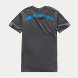 Alpinestars Horizon CSF Tee, Short Sleeve T-Shirt, Charcoal Gray, back view with blue arc Alpinestars wordmark across the shoulders, casual sportswear