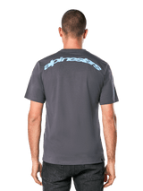 Alpinestars Horizon CSF Tee, Short Sleeve T-Shirt, Charcoal Gray, Back view featuring a light blue Alpinestars arc wordmark, Casual Sportswear
