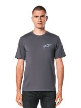 Alpinestars Horizon CSF Tee, Short Sleeve T-Shirt, Charcoal, Light Blue Ageless Logo on Chest, Casual Motorsport Streetwear