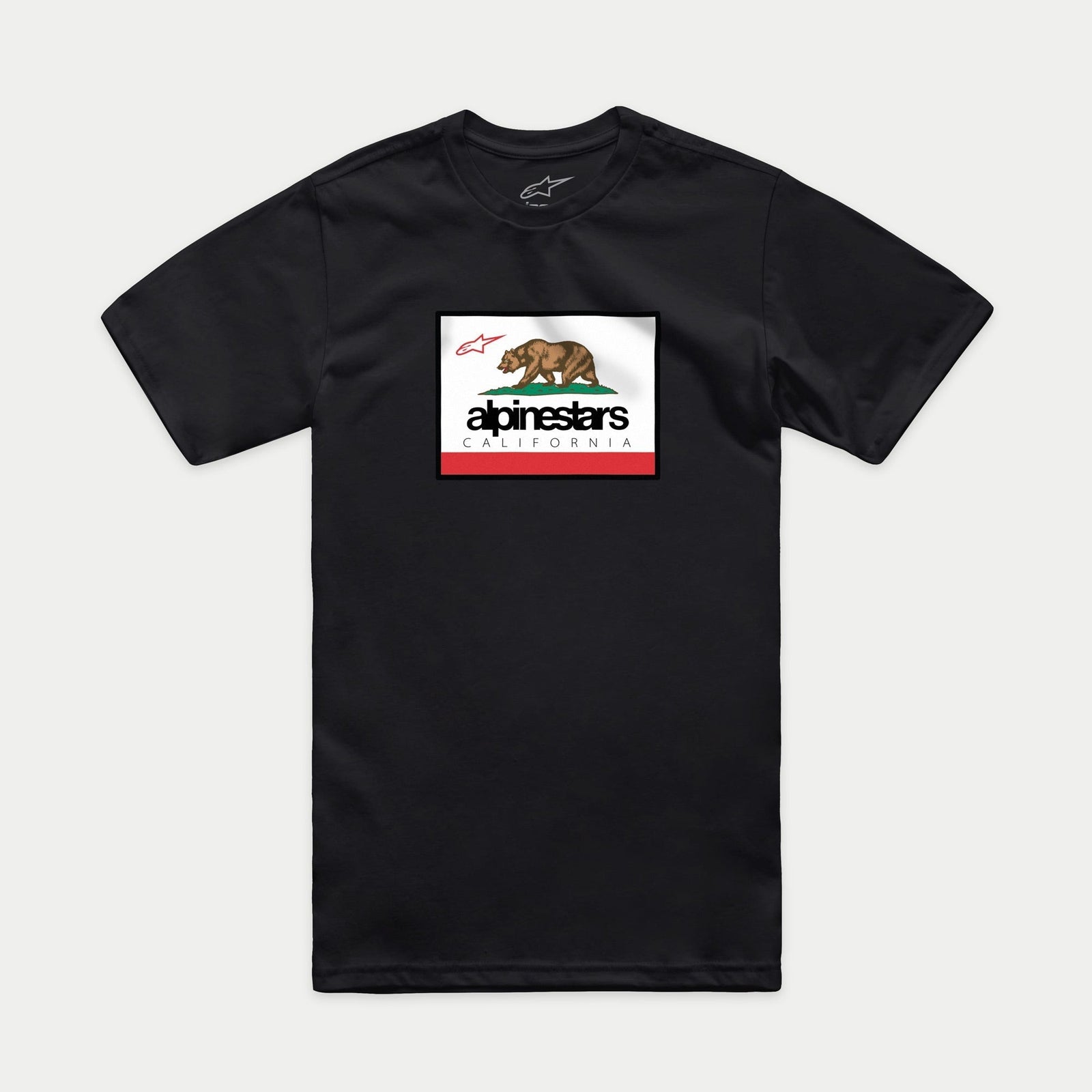 Alpinestars Cali 2.0 CSF Tee, Short Sleeve T-Shirt, Black, California-inspired graphic featuring a grizzly bear and Alpinestars logo, Casual Motorsport Sportswear