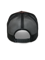 Alpinestars Heritage Patch Trucker Hat, Trucker Hat, Brown and Black, back view showing black mesh panels, adjustable snapback closure, and small white logo detail on the strap