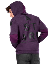 Alpinestars Perpetuate Hoodie, Purple heather fleece, back view featuring large black 'A STARS' graphic and darker purple fabric blocking on elbows and hood, casual motorsport-inspired streetwear