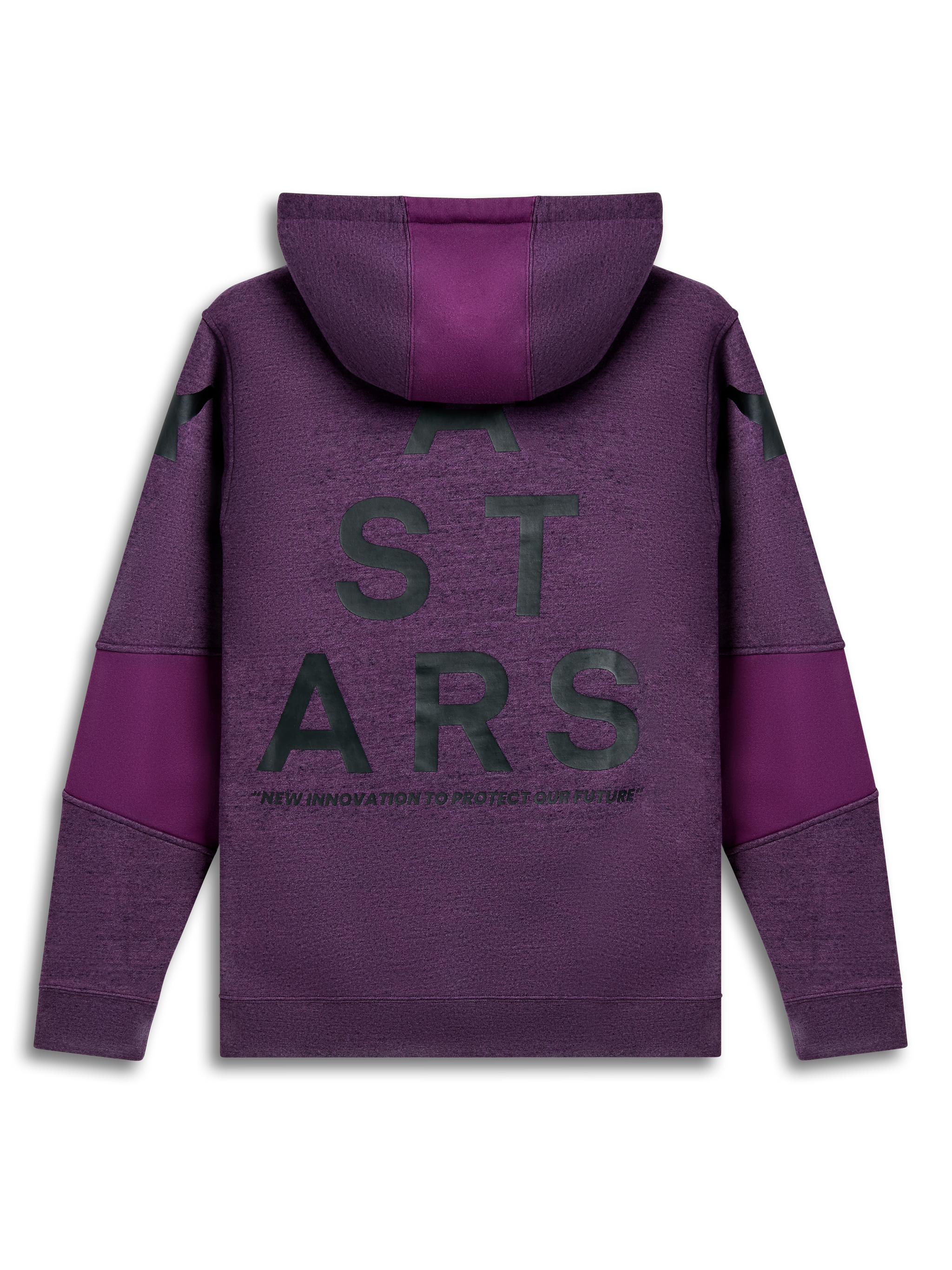Alpinestars Perpetuate Hoodie, purple sportswear pullover hoodie, back view showing back type graphic and fabric blocking details