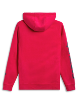 Alpinestars Unbound Hoodie, Red sportswear pullover fleece hoodie, rear view showing self-lined hood and sleeve branding