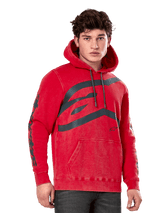 Alpinestars Unbound Hoodie, Pullover Fleece Hoodie, Garment-dyed Red, Large grey logo on chest, Alpinestars wordmark on sleeves, front kangaroo pocket and drawstring hood, casual motorsport-inspired streetwear