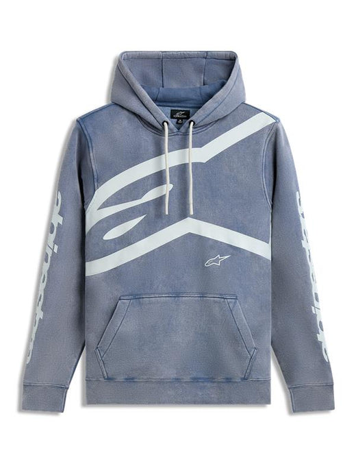 Alpinestars Unbound Hoodie, Slate Blue sportswear pullover hoodie with a kangaroo pocket, extra-large front logo, and Alpinestars lettering on the sleeves
