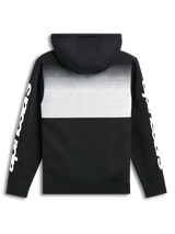 Alpinestars Specter Hoodie, black and white fleece pullover hoodie, rear view showing gradation fade print and sleeve wordmark branding