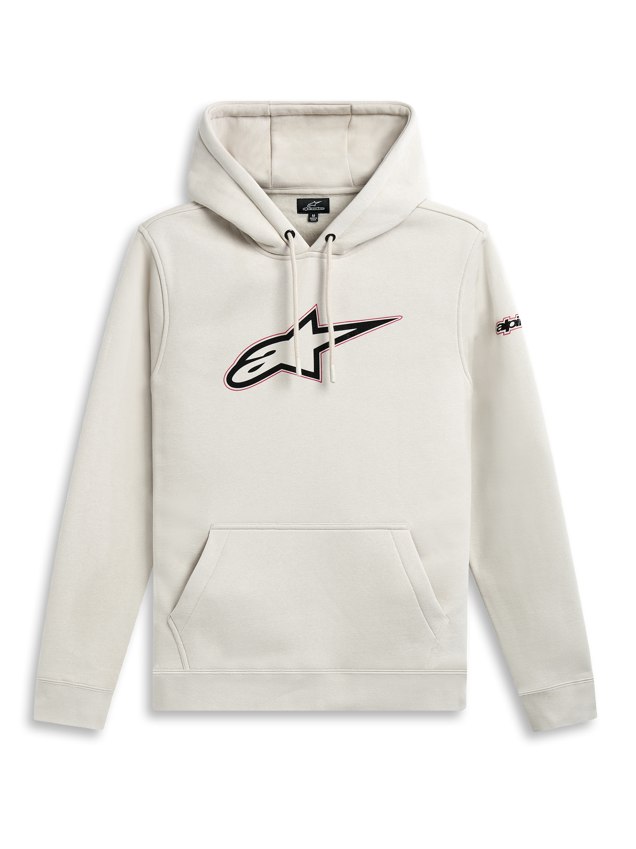 Alpinestars Insignia Hoodie, Off White casual pullover sweatshirt with kangaroo pocket and front logo graphic